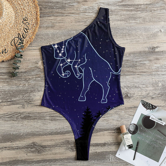 Taurus Constellation Print One Shoulder Bodysuit