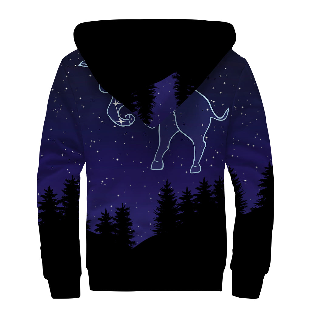 Taurus Constellation Print Sherpa Lined Zip Up Hoodie
