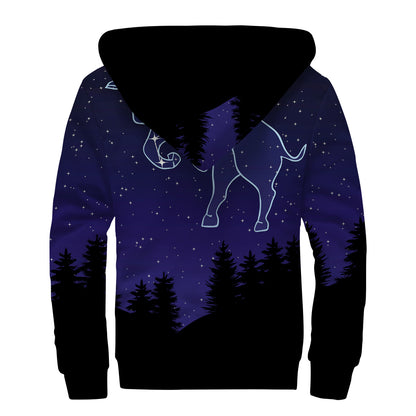 Taurus Constellation Print Sherpa Lined Zip Up Hoodie