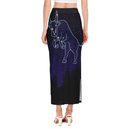 Taurus Constellation Print Side Slit Maxi Skirt