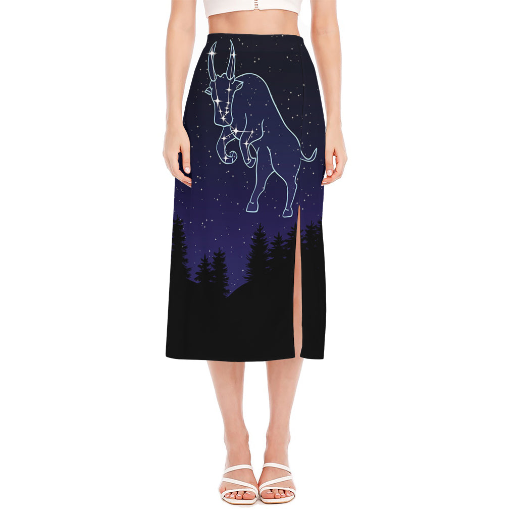 Taurus Constellation Print Side Slit Midi Skirt