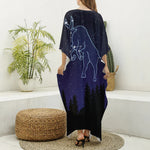 Taurus Constellation Print Silk V-Neck Kaftan Dress