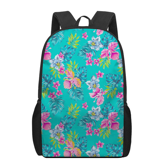 Teal Aloha Tropical Pattern Print 17 Inch Backpack