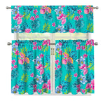 Teal Aloha Tropical Pattern Print 3 Piece Kitchen Curtains