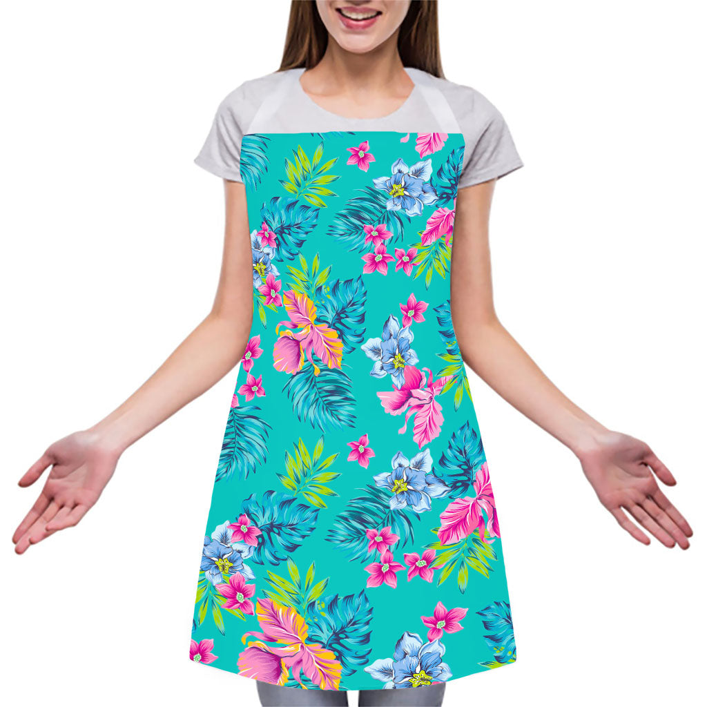 Teal Aloha Tropical Pattern Print Adjustable Apron