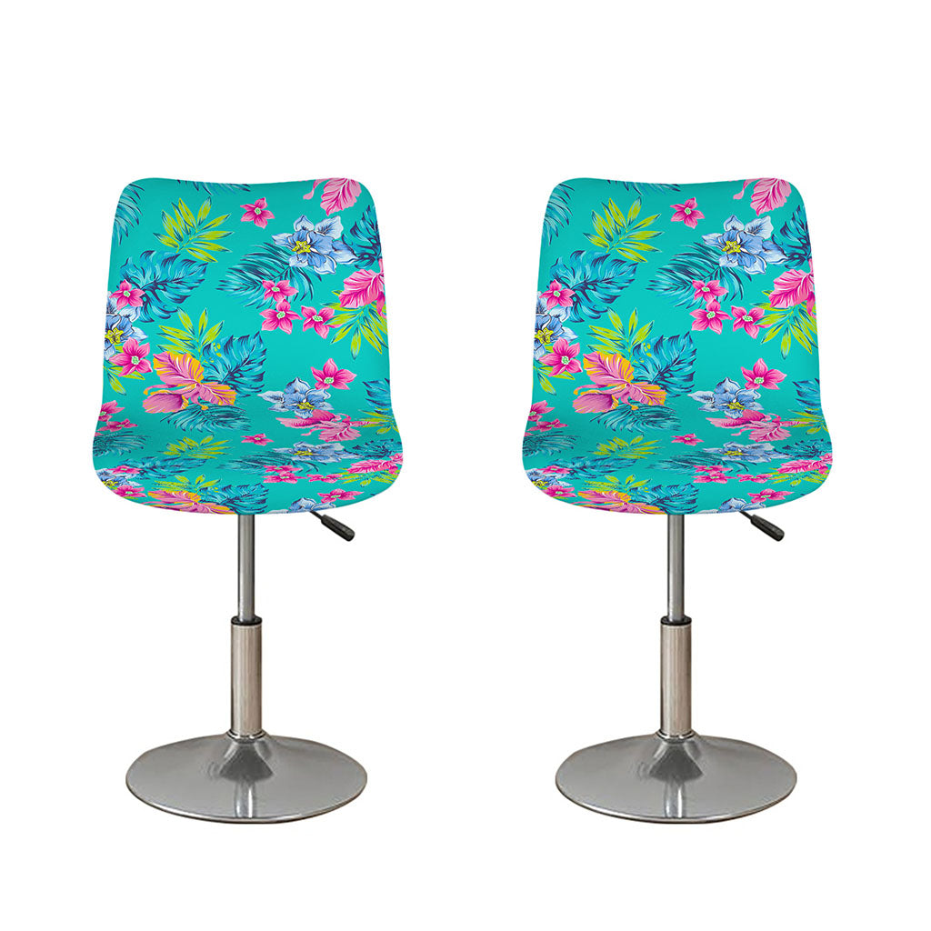 Teal Aloha Tropical Pattern Print Bar Stool Covers