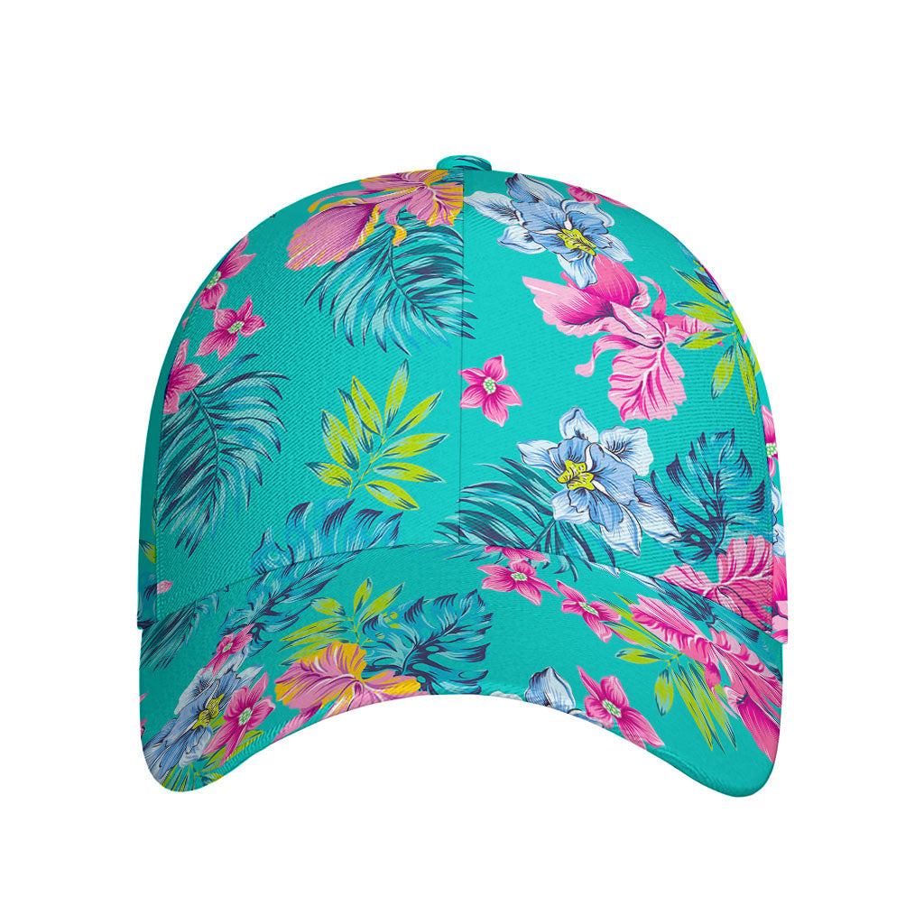 Teal Aloha Tropical Pattern Print Baseball Cap