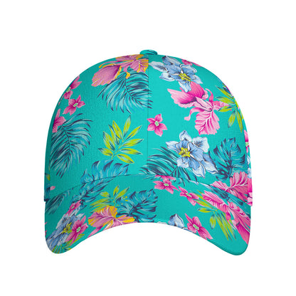 Teal Aloha Tropical Pattern Print Baseball Cap