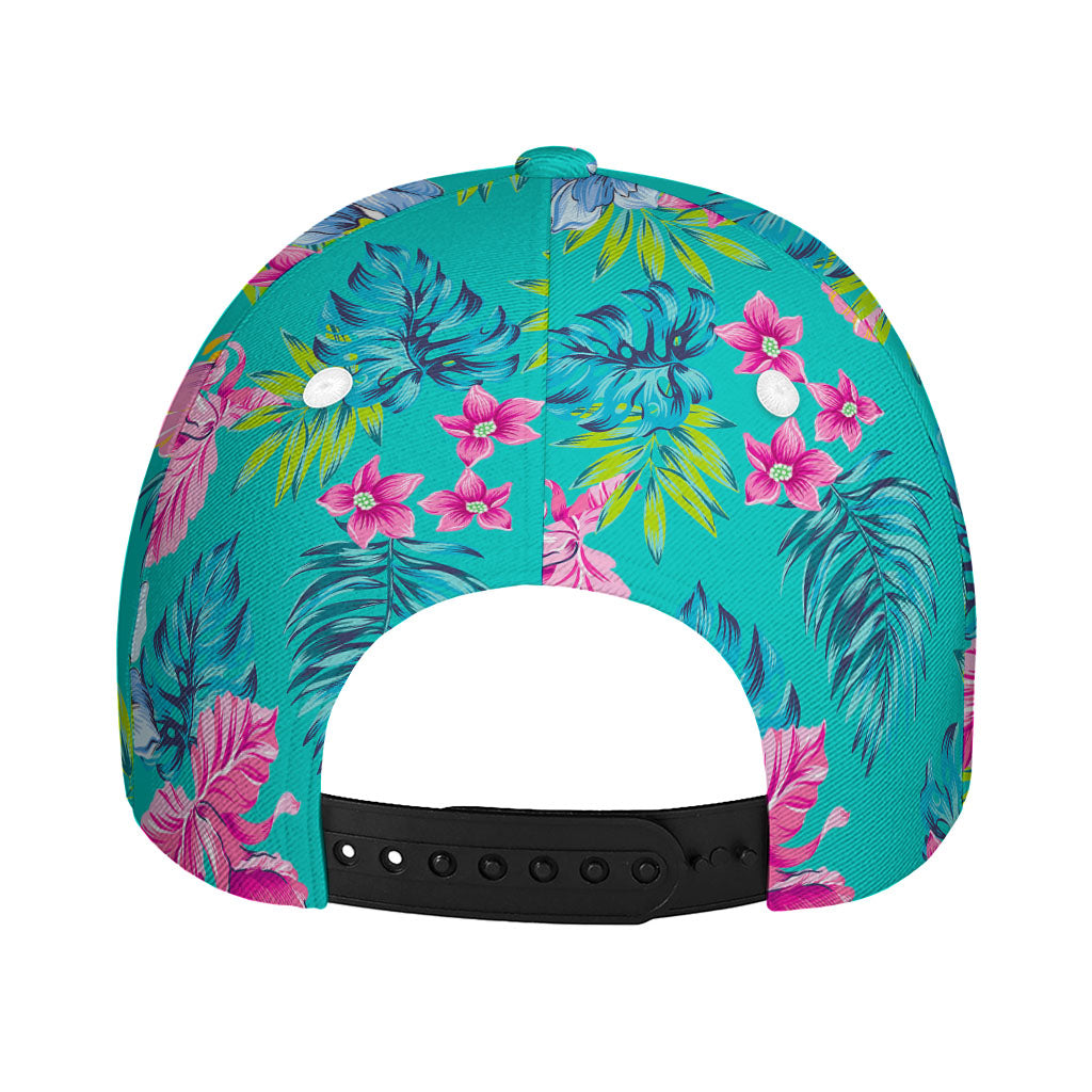 Teal Aloha Tropical Pattern Print Baseball Cap
