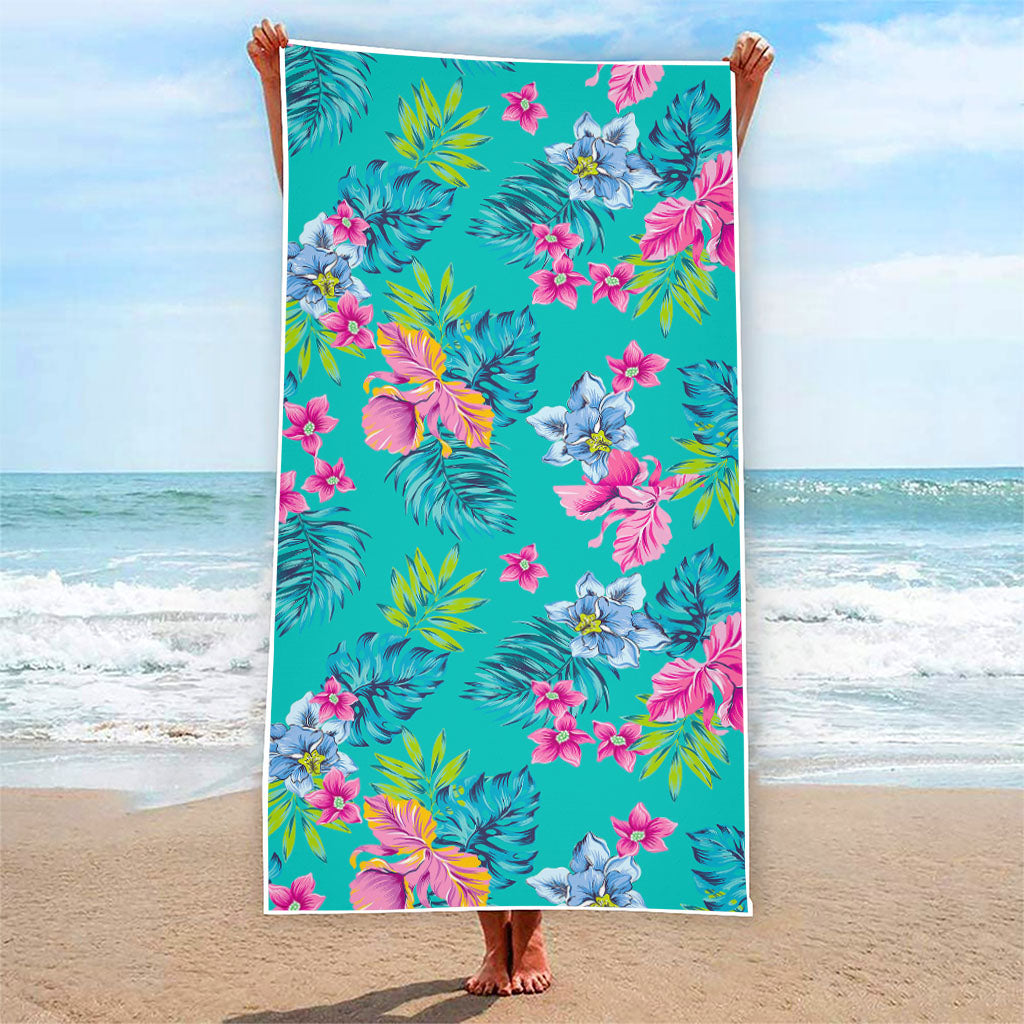 Teal Aloha Tropical Pattern Print Beach Towel