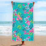 Teal Aloha Tropical Pattern Print Beach Towel