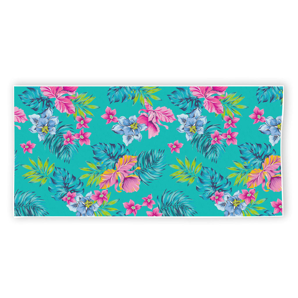 Teal Aloha Tropical Pattern Print Beach Towel