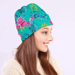 Teal Aloha Tropical Pattern Print Beanie