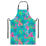 Teal Aloha Tropical Pattern Print Bib Apron With Pocket