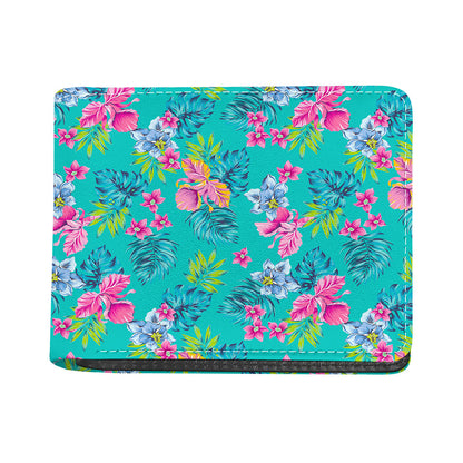 Teal Aloha Tropical Pattern Print Bifold Wallet