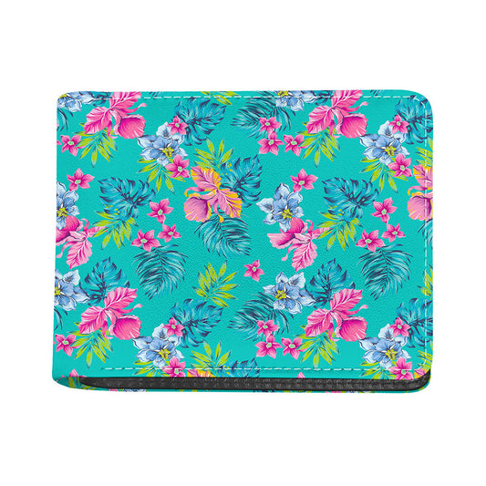 Teal Aloha Tropical Pattern Print Bifold Wallet