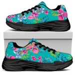 Teal Aloha Tropical Pattern Print Black Chunky Shoes