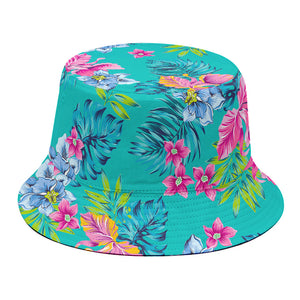 Teal Aloha Tropical Pattern Print Bucket Hat