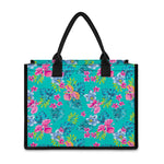 Teal Aloha Tropical Pattern Print Canvas Tote Bag