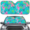 Teal Aloha Tropical Pattern Print Car Windshield Sun Shade