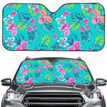 Teal Aloha Tropical Pattern Print Car Windshield Sun Shade
