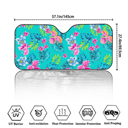 Teal Aloha Tropical Pattern Print Car Windshield Sun Shade