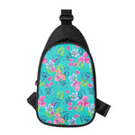 Teal Aloha Tropical Pattern Print Chest Bag