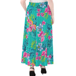 Teal Aloha Tropical Pattern Print Chiffon Maxi Skirt