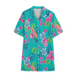 Teal Aloha Tropical Pattern Print Cotton Hawaiian Shirt