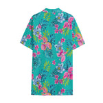Teal Aloha Tropical Pattern Print Cotton Hawaiian Shirt