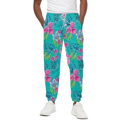 Teal Aloha Tropical Pattern Print Cotton Pants