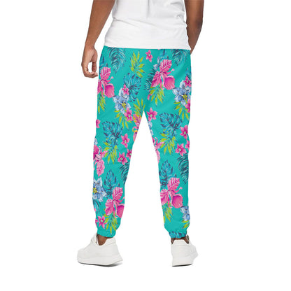 Teal Aloha Tropical Pattern Print Cotton Pants