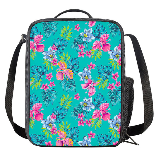 Teal Aloha Tropical Pattern Print Crossbody Lunch Bag