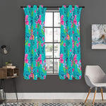 Teal Aloha Tropical Pattern Print Curtain