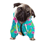 Teal Aloha Tropical Pattern Print Dog Zip Up Hoodie