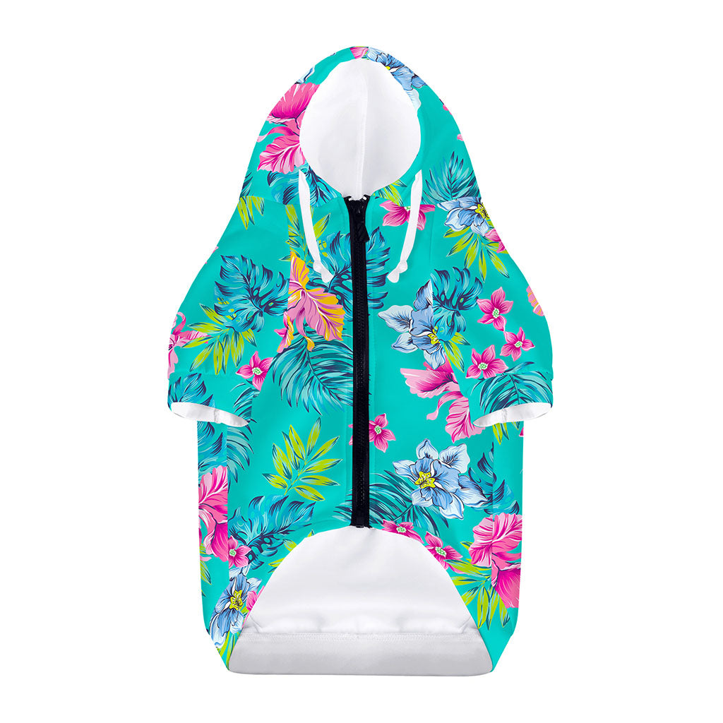 Teal Aloha Tropical Pattern Print Dog Zip Up Hoodie