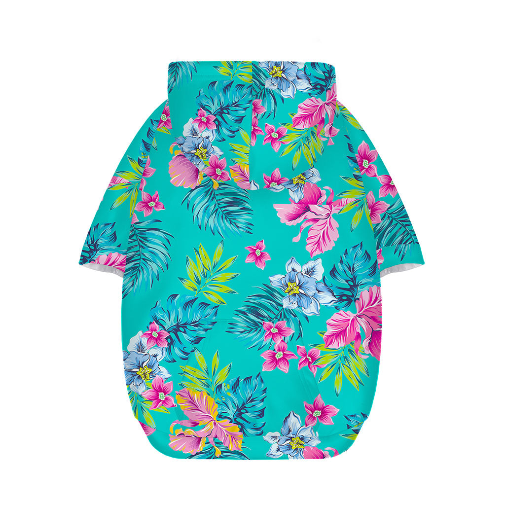 Teal Aloha Tropical Pattern Print Dog Zip Up Hoodie