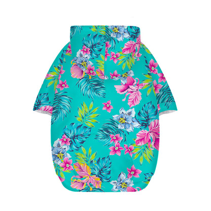 Teal Aloha Tropical Pattern Print Dog Zip Up Hoodie