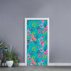 Teal Aloha Tropical Pattern Print Door Sticker