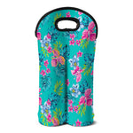 Teal Aloha Tropical Pattern Print Double Neoprene Wine Tote