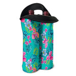 Teal Aloha Tropical Pattern Print Double Neoprene Wine Tote