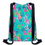 Teal Aloha Tropical Pattern Print Drawstring Backpack