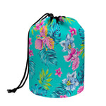 Teal Aloha Tropical Pattern Print Drawstring Makeup Bag
