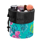 Teal Aloha Tropical Pattern Print Drawstring Makeup Bag