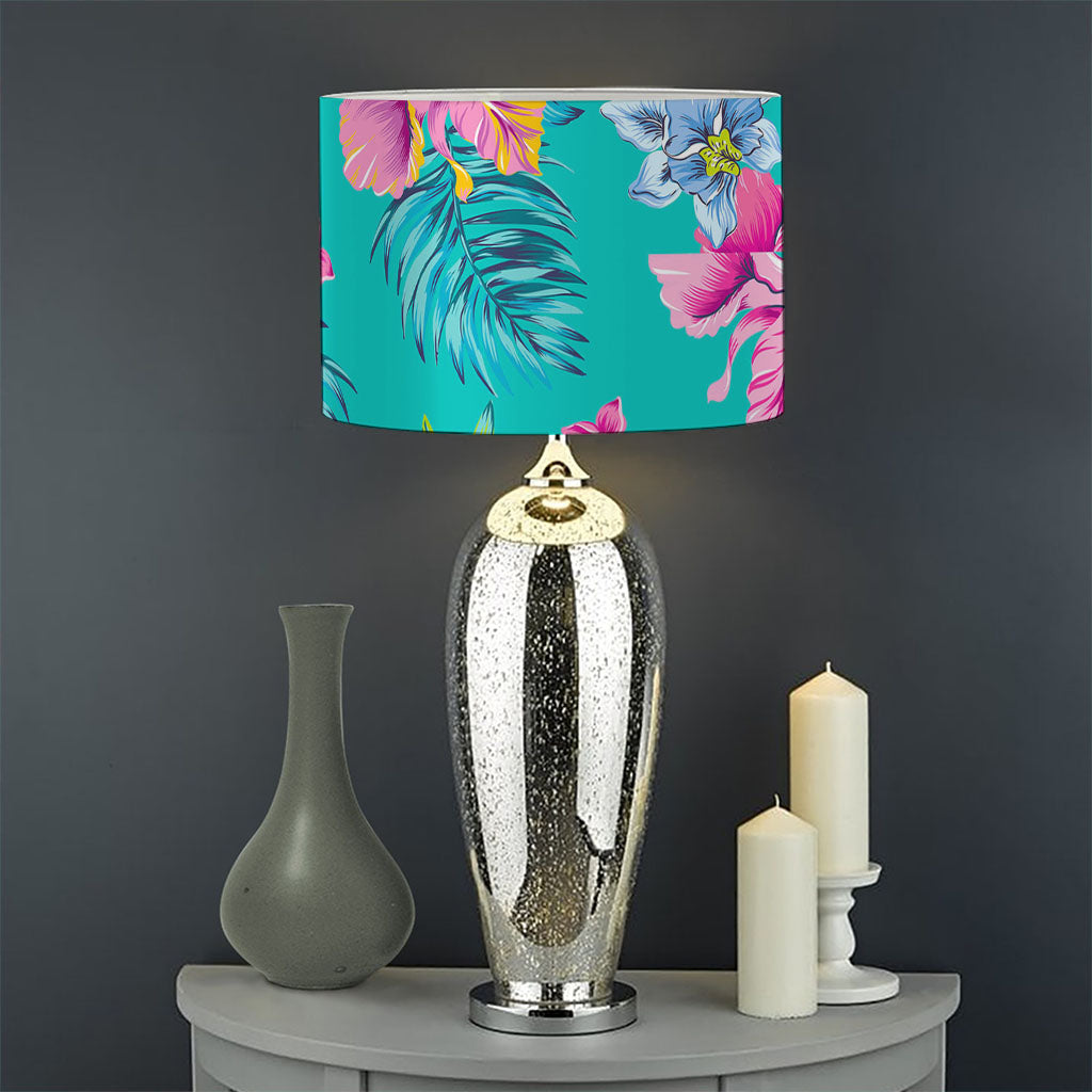 Teal Aloha Tropical Pattern Print Drum Lamp Shade