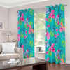 Teal Aloha Tropical Pattern Print Extra Wide Grommet Curtains