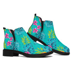 Teal Aloha Tropical Pattern Print Flat Ankle Boots