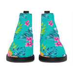 Teal Aloha Tropical Pattern Print Flat Ankle Boots