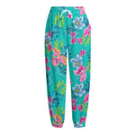 Teal Aloha Tropical Pattern Print Fleece Lined Knit Pants