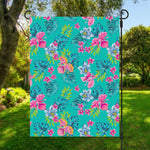Teal Aloha Tropical Pattern Print Garden Flag
